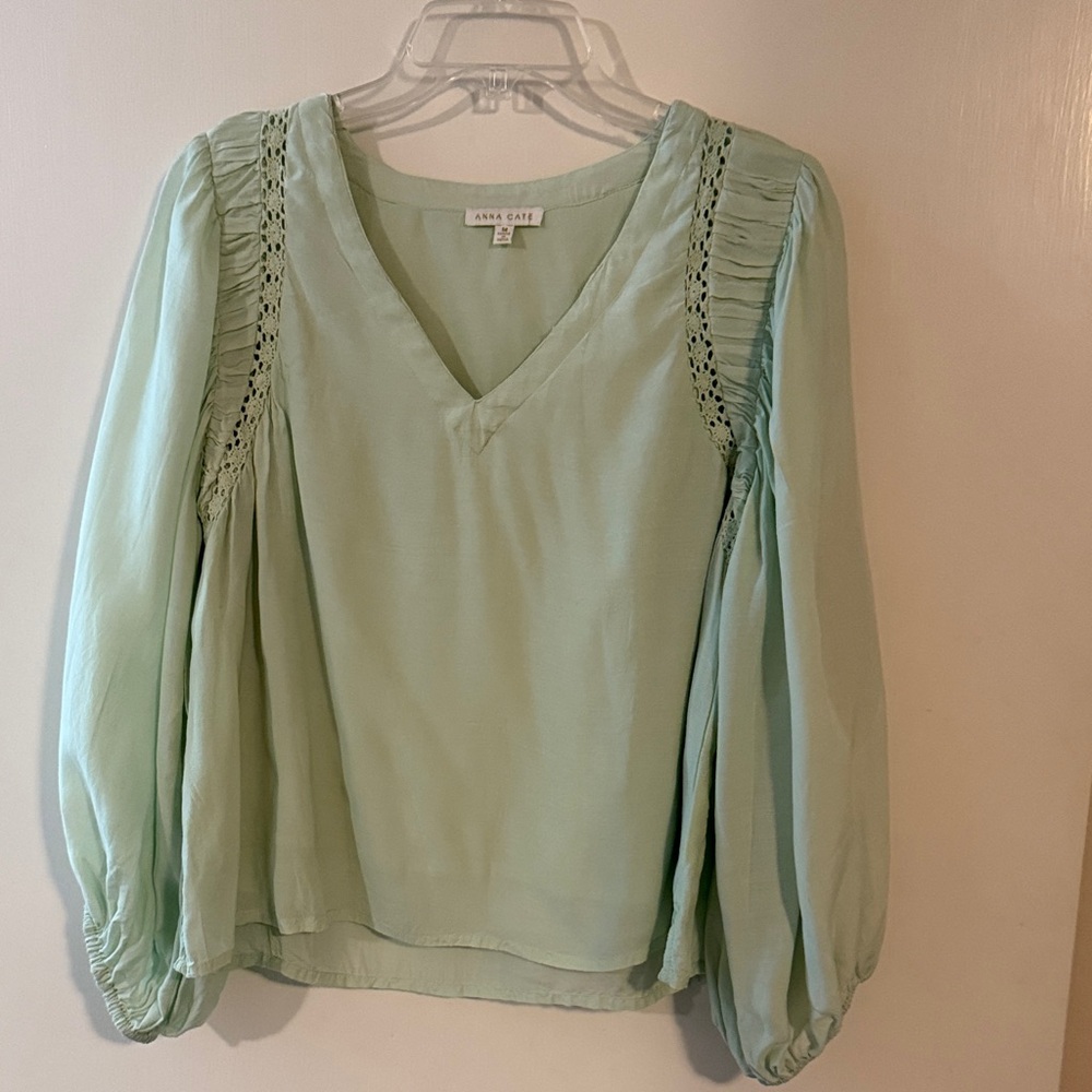 Anna Kate Light Green V-Neck Blouse